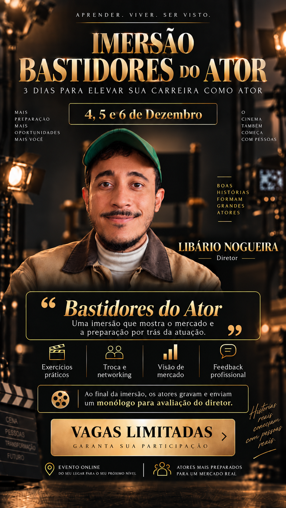 Material de divulgação da Imersão Bastidores do Ator com Libário Nogueira